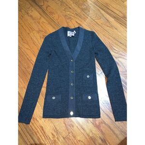 Juicy Couture Size Small 100% Merino Wool Cardigan Charcoal Grey, Gold Buttons